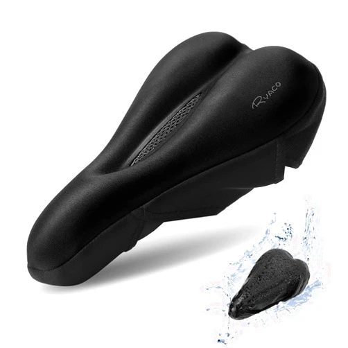 Ryaco Gel Bike Seat Cushion Cover - Breathable Comfortable Bicycle Saddle Cover Black with Water&Dust Resistant Cover Fits Spin, Stationary Exercise Bike, Outdoor or Indoor Cycling