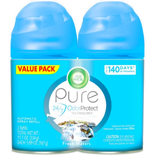 Air Wick Pure Freshmatic 2 Refills Automatic Spray, Fresh Waters, 2ct, Air Freshener, Essential Oil, Odor Neutralization, Packaging May Vary