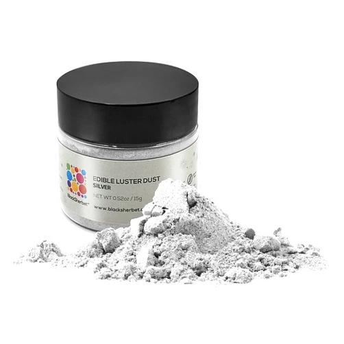 Blacksherbet Silver Luster Dust Edible (15 grams) for Gourmet Cakes, Dessert, Cupcakes, Decorations, Cookie, Macarons. Edible & Food Grade Coloring Edible Dust & Glitters. Koshe (Silver)