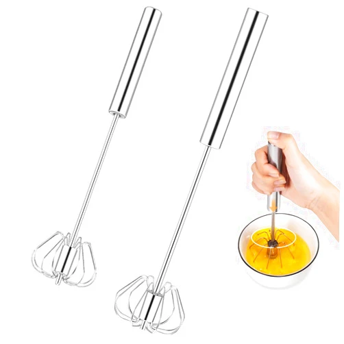Cangfort Semi Automatic Whisk, Stainless Steel Semi-Automatic Whisk 2 Pcs, Easy Whisk Egg Beater for Making Cream, Whisking, Beating and Stirring (12”&14” Sizes)