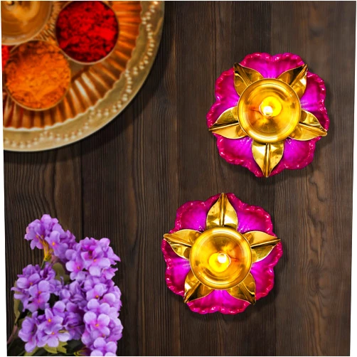 SATVIK STORE Satvik 2 Pc Amayra Designer Lotus Shape Diya. Decorative Flower Dia Diwali Candle Tea Light Holder Stand Dia Oil Lamp Indoor Decoration Table Diya Housewarming Return Gift Item