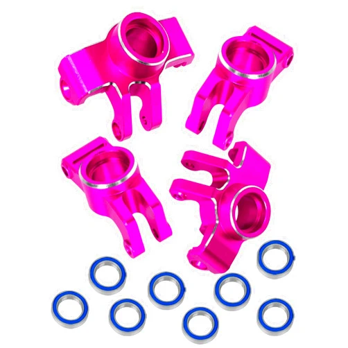 HopsupRC RC Aluminum Front Steering Block Knuckles & C-Hubs Caster Blocks & Rear Hubs Upgrades Parts for 1/18 Granite Grom Mega 380 Brushed 4x4 Monster Truck RTR.Pink(4PCS)