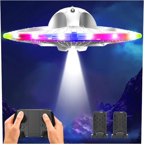 HOLYFUN Foam Drone RC UFO for Kids and Beginners, Remote Control Airplane with Light, RC Plane Helicopter with Auto Hovering and 2 Batteries (15 Mins)