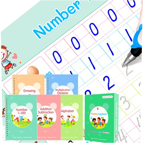 HAIYISHIYE Grooved Writing Books for Kids, Magic Practice Copybook, Reusable Handwriting Practice Book Kit for Kids Age 3-8 ​Calligraphy, 7.8in×5.5in