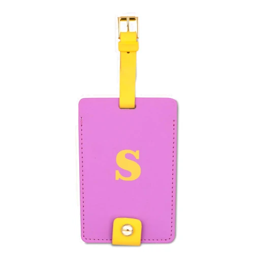 Kate Spade New York Leatherette Luggage Tag with Secure Strap, Colorful Suitcase Identifier for Travel, Monogram Bag Tag ID (S)
