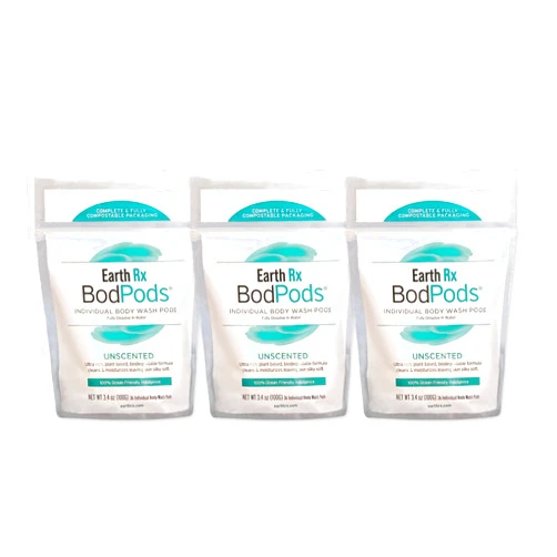Earth Rx Unscented BodPods, Moisturizing Body Wash Plant-Based, Biodegradable, Compostable Packaging (3 Pack)