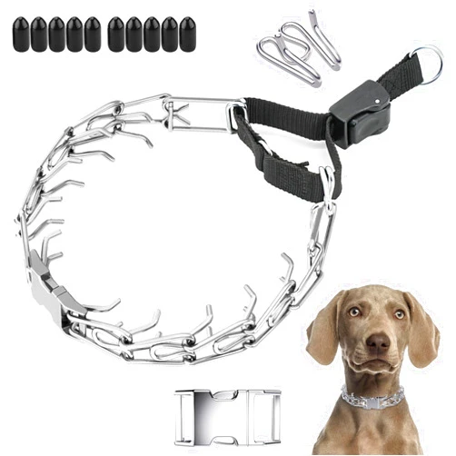 Supet Dog Prong Collar for Dogs, No Pull Pinch Collar, Adjustable Dog Training Collar with Metal Quick Release Buckle, Extra Link & Rubber Tips for Small Medium Large Dogs