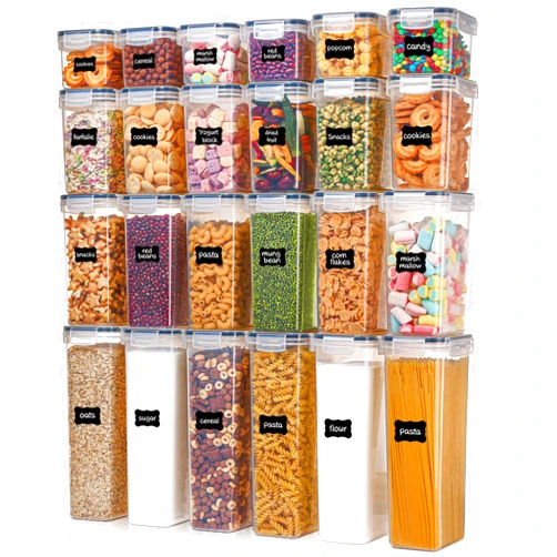 Vtopmart Airtight Food Storage Containers with Lids, Vtopmart 24 pcs Plastic Kitchen and Pantry Organization Canisters for Cereal, Dry Food, Flour and Sugar, BPA Free, Includes 24 Labels，Black