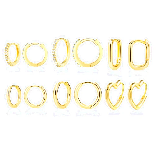 ALEXCRAFT 14K Gold Plated Huggie Hoops Set - Small Gold Hoop Earrings with Diamonds for Women & Girls