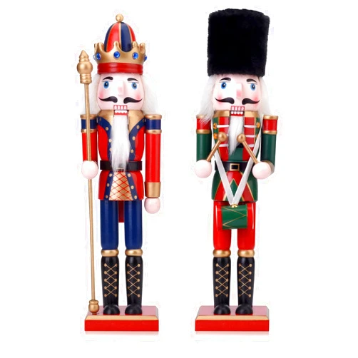ArlinaL 2 Pack Christmas Nutcracker King and Soldier Figures, 12 Inch Wooden Nutcracker Christmas Festival Decor for Shelves and Tables