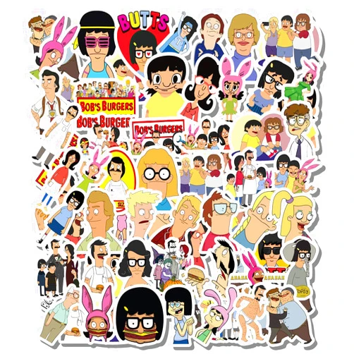 Philevathan 57 Pcs Stickers Pack Wall Funny Bobs Aesthetic Burgers Vinyl 57 Colorful Waterproof Decal for Guitar Water Skateboard Bumper Car Laptop Luggage Bottle Bike, White, 8.5 inch x 11 inch