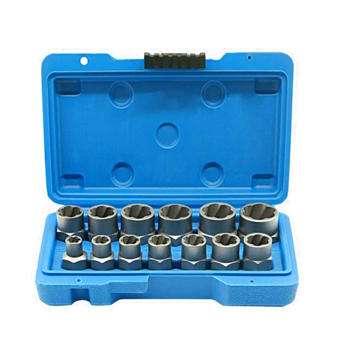 GMTOOLS 13Pcs Screw Extractor Set, Easy Out Bolt Extractor Kit with Bottom 3/8Inch Drive, Multi-Spline Extractors for Removing Damaged Broken Rounded Off Bolt & Nut Remover Set