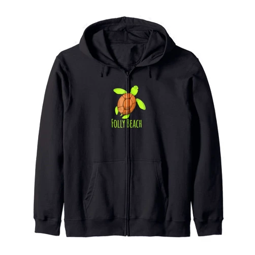 Mamaknows Folly Beach South Carolina Folly Beach Loggerhead Turtle Coastal Nautical Seashore Zip Hoodie