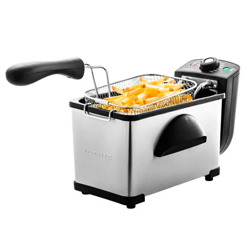 OVENTE Electric Deep Fryer 2 Liter Capacity, 1500 Watt Lid with Viewing Window and Odor Filter, Adjustable Temperature, Removable Frying Basket and Easy to Clean Stainless Steel Body, Silver FDM2201BR