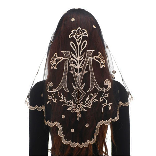 Bozidol Triangular Camellia Sacred Heart Veil - Church Wedding Embroidered Camellia Sacred Heart Wavy Short Veil Scarf