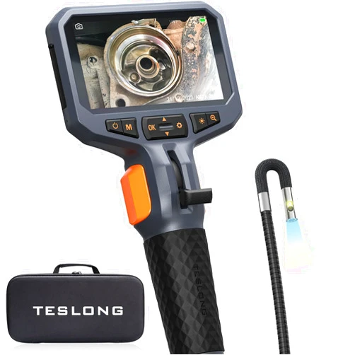 Teslong Articulating Borescope with Dual Lens Endoscope Camera, Two-Way Articulated Industrial Inspection Camera with LED Light, Flexible Mechanic Fiber Optic Snake Scope Cam for Wall Automotive-5FT