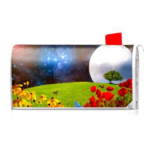 Oasisdream Flowers Mailbox Covers Magnetic Starry Sky Moon Scenery Post Letter Box Cover Home Garden Yard Outdoor Decoration Oversize 25.5 X 21 Inch