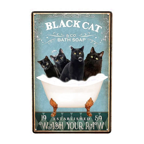 YOYI ART Funny Black Cat Decor Sign - Bathroom Signs Decor, Vintage Metal Tin Signs for Cat Room, Bathroom and Restroom Wall Decor Art, Gifts for Cat Lover, 8 x 12 inch