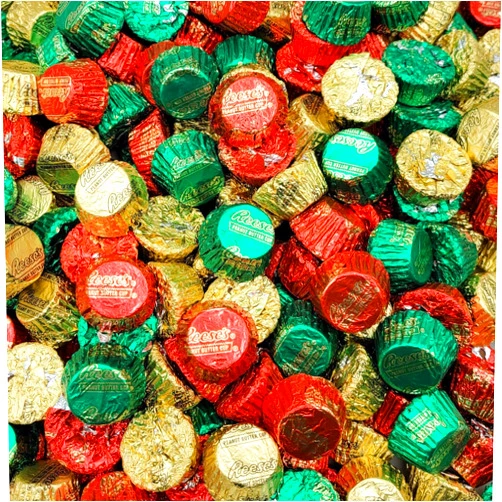 Sweetsome Holiday Peanut Butter Miniature Cups - Bulk Milk Chocolate Peanut Butter Cups Christmas Candy - Individually Wrapped in Festive Red Green & Gold Foils – Bulk Pack (3 Pound)