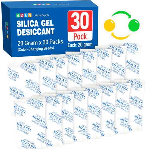 AZEN Silica Gel Packets 20 Gram (30 Packs), Desiccant Packs for Storage, Premium Transparent Desiccant Packs, Silica Packets for Moisture Control, Moisture Absorbers for Storage