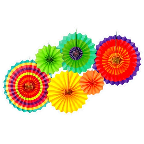 LayYun Party Hanging Paper Fans Set of 6, Round Pattern Paper Garlands Decoration for Birthday Bridal Wedding Baby Shower Graduation Events Accessories, Colorful