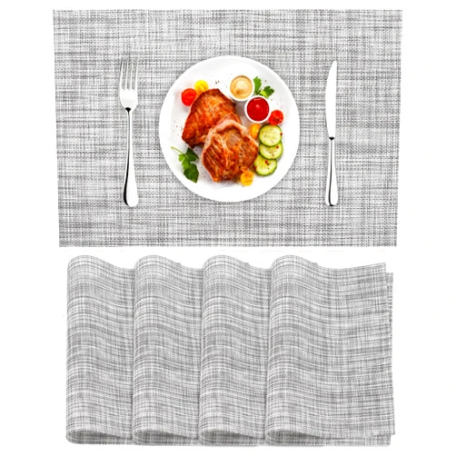 VMVN Placemats,Washable Woven Place Mats for Dining Table,Heat-Resistant PVC Table Mats Set of 4,Easy to Clean Gray