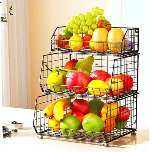 Sonyabecca Fruit Vegetable Basket 3-Tier Stackable Fruits Bowl Wall-mounted Kitchen Countertop organizer Wire Storage Bin for Potato Onion Tomato Pantry Baskets Cabinet