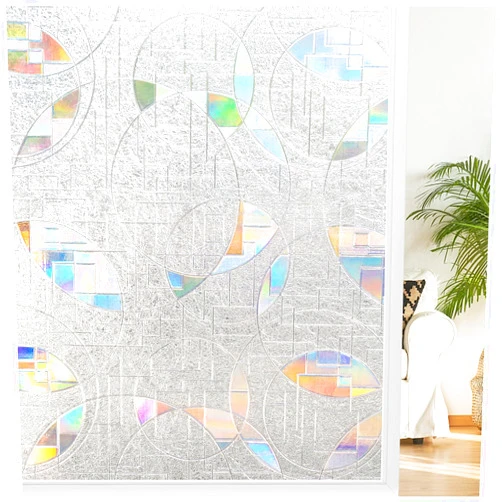 rabbitgoo Window Privacy Film, Decorative Rainbow Window Film, Static Cling Prism Stained Glass Sticker, Anti-UV Front Door Glass Covering for Home, 17.5 x 78.7 inches