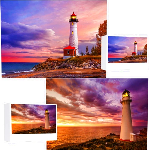 RECHIATO 2 Pack 1000 Pieces Lighthouse Jigsaw Puzzles, Nature Puzzles for Adults, Landscape Travel Challenging Puzzle Perfect for Family Activity Game Nights Home Decor(Castle Point & The Crisp Point)