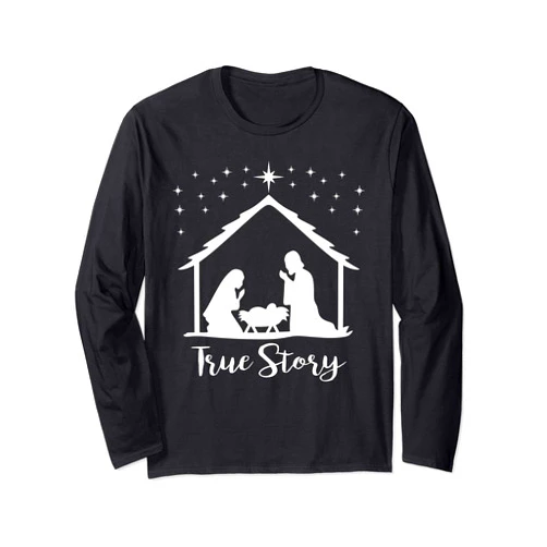 Christian Christmas Clothing & CO. by SUBN True Story of Jesus Birth Nativity Religious Christmas Gift Long Sleeve T-Shirt
