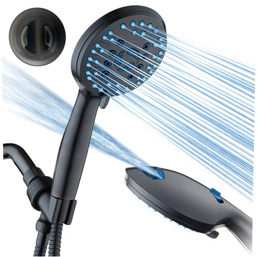 AquaCare As-Seen-On-TV High Pressure 8-setting Handheld Shower Head - Built-in Power Wash to Clean Tub, Tile & Pets, Overhead & Wall Brackets, Pure-Clean Nozzles, Extra-long 6 ft. Stainless Steel Hose