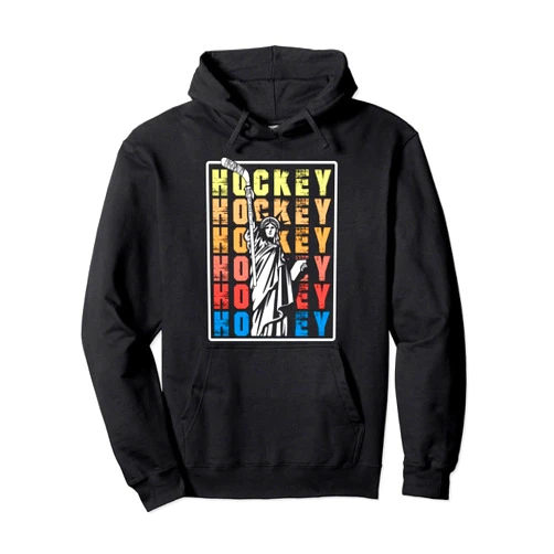 Winter Sport Hockey Player Penalty Team Game Gift Ice Hockey Statue Of Liberty Hockey Stick Puck Goal Coach Pullover Hoodie