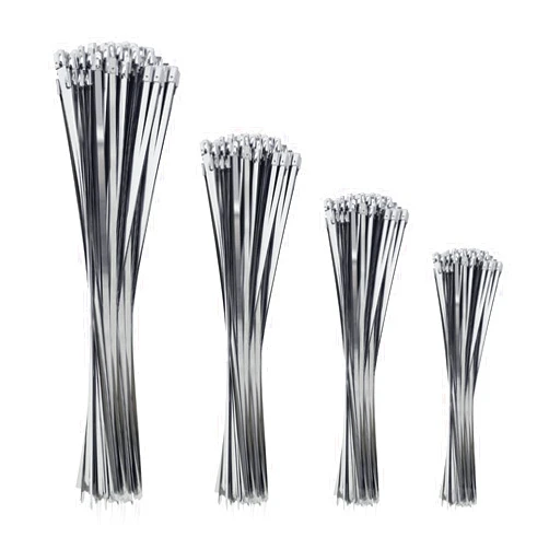 Rokiya Metal Zip Ties, 400PCS 304 Stainless Steel Zip Ties Assorted Sizes 12+8+6+4 Inch, Multi-Purpose Self-Locking Cable Ties for Machinery, Vehicles, Exhaust Wrap, Farms, Pipes, Cables, Outdoor Fence