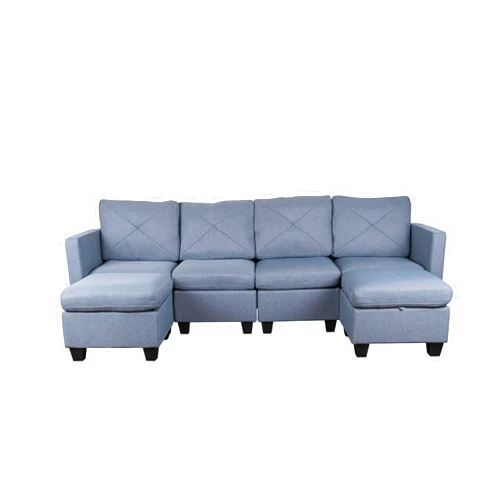 Divano Roma Furniture Modern Linen Fabric U-Shaped 6 Seat Sectional Sleeper Couch with Reversible Chaise Modular Sofa with Storage, Large, Grey
