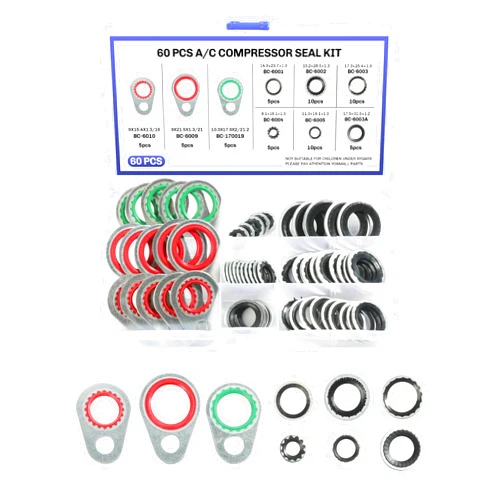 Bylikeho A/C O Ring Kit,Car Accessories Gasket,O Ring Assortment Kit,AC O Ring Kit,60pcs AC Seal Kit,A/C Compressor Seal Kit,Automotive Replacement Seal Gasket,AC Gasket Kit