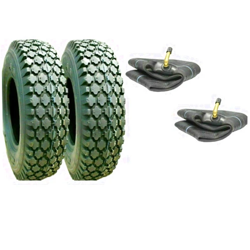JUSTUBES.COM Two New 4.10/3.50-6 Stud Tires with Tr87 Bent Stem Tubes Cart Dolly 410/350-6, Enhanced Traction and Durability, Complete Tire Solution for Cart and Dolly Enthusiasts