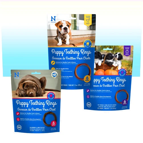 N-Bone Puppy Teething Rings 6 Count Bag Variety Pack, Chicken & Pumpkin & Blueberry BBQ Flavor, Total 3 Bags, 21.6-oz, 18 Rings