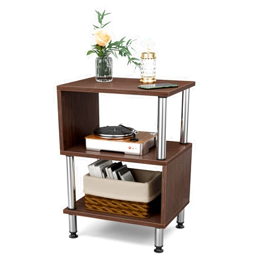 HMFOR Small End Table, S-Shape Side Table for Living Room, Sofa Tables with Storage, 3 Tier Shelf Corner Table for Small Spaces, 15.74“L x 11.41