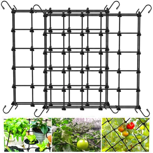 TORINALITAL 2x2 Trellis Net for Grow Tent, Flexible Grow Tent Netting Small Squares, 2 Pack Elastic Trellis Netting Plant Net Scrog Support with Hooks for Grow Tents