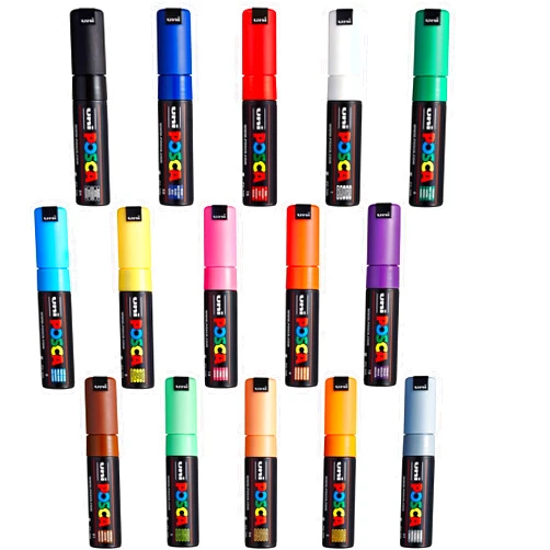 Posca Paint Markers Set of 15; Complete Color Range of 7M Broad Bullet Markers with Reversible Tips Marker Set of Acrylic Paint Pens Pens for Art Supplies; Fabric Paint