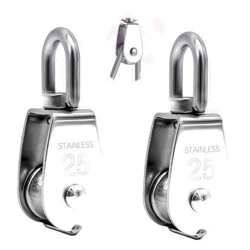 Bsxywa M25 Single Pulley Block, Mini Rope Pulley in Stainless Steel, 25mm Pulley Roller Flagpole Pulley, Loading 150kg. 2Pcs