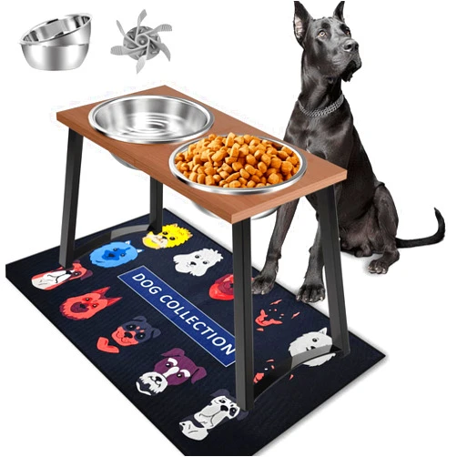 ADENGL Elevated Dog Bowls for X-Large and Large Dogs Raised Dog Bowl Stand with 2 X-Large Stainless Steel Bowls and Slow Feeder - 16
