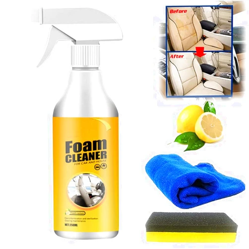 Flechazcho Foam Cleaner, Car Foam Cleaner, 2023 Foam Car Cleaner, Multifunctional Car Foam Cleaner Powerful Stain Removal Kit for Car and Household Kitchen Lemon Flavor (250ml)