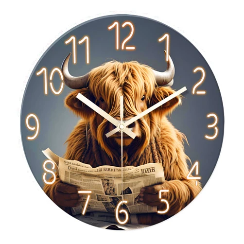 XNM Funny Highland Cow Wall Clock for Bathroom - Brown Rustic Glass Wall Clocks Battery Operated 12 Inch - Western Farmhouse Wall Clock Silent Non-Ticking