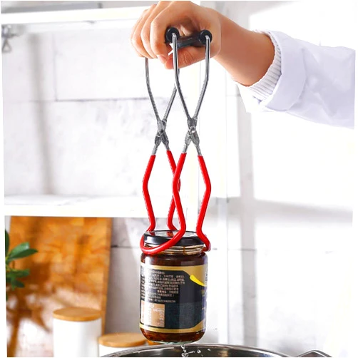 KSDN Canning Jar Lifter with Rubber Grips, Long Handle Canning Tongs Stainless Steel Lifter Cans Gripper Clamp Canned Clip for Kitchen Restaurant Wide-Mouth and Regular Jars Safe and Secure Grip (Red)