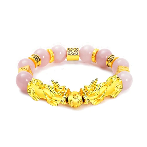 DSJLMOMO Feng Shui Wealth Bracelet,Black Obsidian Beaded Bracelet for Men Women, With Hematite Beads, Relieves Anxiety, and Features Pixiu for Good Luck (Pink Pixiu)