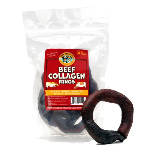 Pack Approved Beef Collagen Rings - Rawhide Free Dog Chews Long Lasting - 100% Beef Corium, Single Ingredient Dog Treat - Puppy Teething Rings, Natural Dog Treats - 3.5