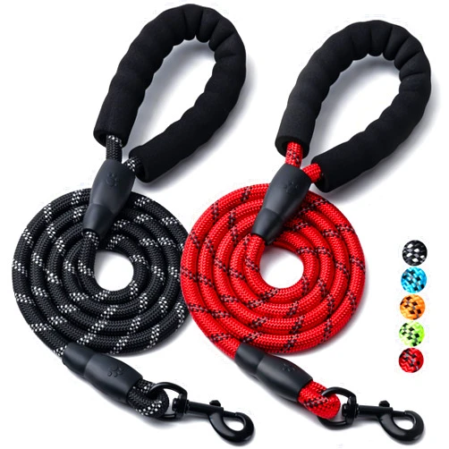 BOOMIBOO 2 Pack Dog Leash, 4/5//6 FT Heavy Duty Nylon Rope Pet Leashes with Comfortable Padded Handle, Reflective Dog Leashes for Small Medium and Large Dogs (6FT-1/2,Black/Red)