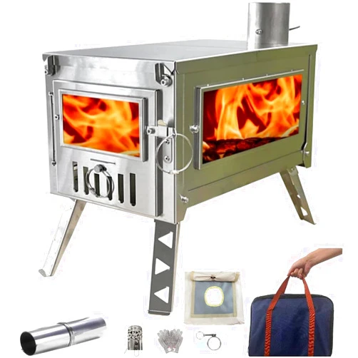 DANCHEL OUTDOOR HS6 304 Stainless Steel Hot Tent Wood Stove with Dia. 3.9
