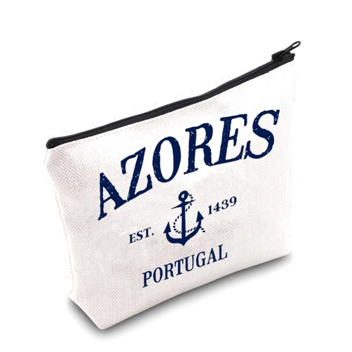 POFULL Azores Islands Trip Vacation Gift Portugal Traveler Gift Azores Islands Portugal Anchor Cosmetic Bag (AZORES)